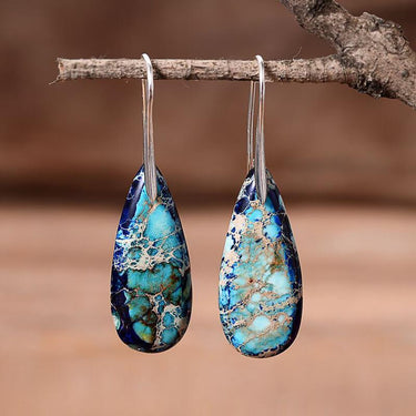 Blue Shimmer Jasper Teardrop Earrings-Your Soul Place